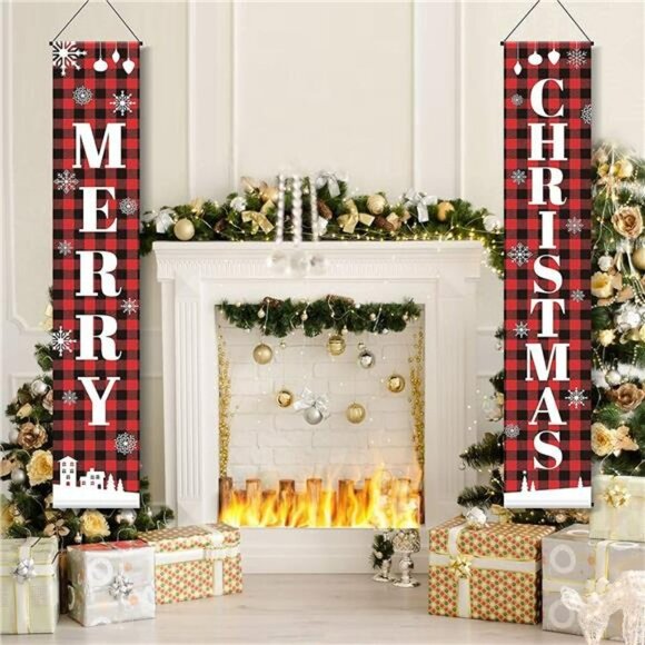 Merry Christmas Outdoor Banners Hanging Decorations 13" x 71" - Picture 3 of 6